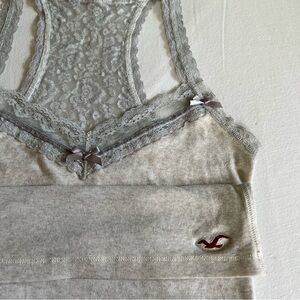 Rare Y2K Hollister Lace Racerback Tank Top Satin Ribbon Bow Cami